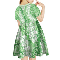 Green Puakenikeni and Maile Lei Kid Short Sleeve Dress Hawaiian Style Tribal Tapa Double Strand Lei