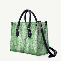 Green Puakenikeni and Maile Lei Leather Bag Hawaiian Style Tribal Tapa Double Strand Lei LT9 Green - Polynesian Pride