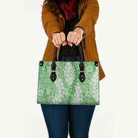 Green Puakenikeni and Maile Lei Leather Bag Hawaiian Style Tribal Tapa Double Strand Lei LT9 - Polynesian Pride