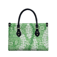 Green Puakenikeni and Maile Lei Leather Bag Hawaiian Style Tribal Tapa Double Strand Lei LT9 - Polynesian Pride