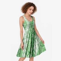 Green Puakenikeni and Maile Lei Midi Dress Hawaiian Style Tribal Tapa Double Strand Lei - Polynesian Pride