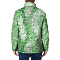 Green Puakenikeni and Maile Lei Padded Jacket Hawaiian Style Tribal Tapa Double Strand Lei - Polynesian Pride