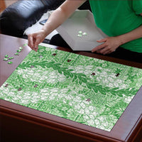 Green Puakenikeni and Maile Lei Puzzle Hawaiian Style Tribal Tapa Double Strand Lei - Polynesian Pride