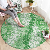 Green Puakenikeni and Maile Lei Round Carpet Hawaiian Style Tribal Tapa Double Strand Lei