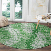 Green Puakenikeni and Maile Lei Round Carpet Hawaiian Style Tribal Tapa Double Strand Lei