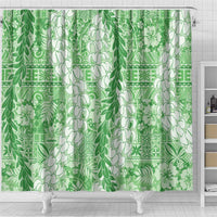 Green Puakenikeni and Maile Lei Shower Curtain Hawaiian Style Tribal Tapa Double Strand Lei