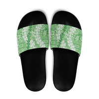 Green Puakenikeni and Maile Lei Slide Sandals Hawaiian Style Tribal Tapa Double Strand Lei LT9 Green - Polynesian Pride