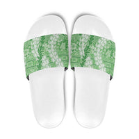 Green Puakenikeni and Maile Lei Slide Sandals Hawaiian Style Tribal Tapa Double Strand Lei LT9 Green - Polynesian Pride