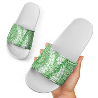 Green Puakenikeni and Maile Lei Slide Sandals Hawaiian Style Tribal Tapa Double Strand Lei LT9 - Polynesian Pride
