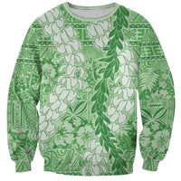 Green Puakenikeni and Maile Lei Sweatshirt Hawaiian Style Tribal Tapa Double Strand Lei