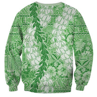 Green Puakenikeni and Maile Lei Sweatshirt Hawaiian Style Tribal Tapa Double Strand Lei