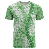 Green Puakenikeni and Maile Lei T Shirt Hawaiian Style Tribal Tapa Double Strand Lei