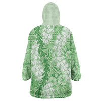 Green Puakenikeni and Maile Lei Wearable Blanket Hoodie Hawaiian Style Tribal Tapa Double Strand Lei