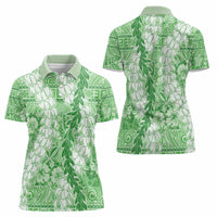 Green Puakenikeni and Maile Lei Women Polo Shirt Hawaiian Style Tribal Tapa Double Strand Lei