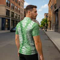 Green Puakenikeni and Maile Lei Zipper Polo Shirt Hawaiian Style Tribal Tapa Double Strand Lei - Polynesian Pride