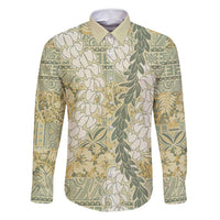 Vintage Puakenikeni and Maile Lei Family Matching Long Sleeve Bodycon Dress and Hawaiian Shirt Hawaiian Style Tribal Tapa Double Strand Lei