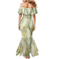 Vintage Puakenikeni and Maile Lei Family Matching Mermaid Dress and Hawaiian Shirt Hawaiian Style Tribal Tapa Double Strand Lei