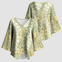 Vintage Puakenikeni and Maile Lei Kimono Sleeve Blouse Hawaiian Style Tribal Tapa Double Strand Lei - Polynesian Pride