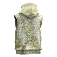 Vintage Puakenikeni and Maile Lei Sleeveless Zip Hoodie Hawaiian Style Tribal Tapa Double Strand Lei - Polynesian Pride