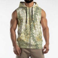 Vintage Puakenikeni and Maile Lei Sleeveless Zip Hoodie Hawaiian Style Tribal Tapa Double Strand Lei - Polynesian Pride