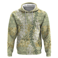 Vintage Puakenikeni and Maile Lei Zip Hoodie Hawaiian Style Tribal Tapa Double Strand Lei