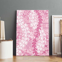 Pink Puakenikeni and Maile Lei Canvas Wall Art Hawaiian Style Tribal Tapa Double Strand Lei