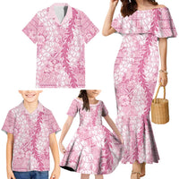 Pink Puakenikeni and Maile Lei Family Matching Mermaid Dress and Hawaiian Shirt Hawaiian Style Tribal Tapa Double Strand Lei
