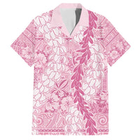 Pink Puakenikeni and Maile Lei Family Matching Off Shoulder Maxi Dress and Hawaiian Shirt Hawaiian Style Tribal Tapa Double Strand Lei