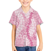 Pink Puakenikeni and Maile Lei Family Matching Off Shoulder Maxi Dress and Hawaiian Shirt Hawaiian Style Tribal Tapa Double Strand Lei