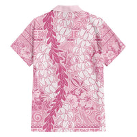 Pink Puakenikeni and Maile Lei Family Matching Short Sleeve Bodycon Dress and Hawaiian Shirt Hawaiian Style Tribal Tapa Double Strand Lei