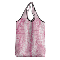 Pink Puakenikeni and Maile Lei Grocery Bag Hawaiian Style Tribal Tapa Double Strand Lei