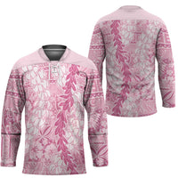 Pink Puakenikeni and Maile Lei Hockey Jersey Hawaiian Style Tribal Tapa Double Strand Lei - Polynesian Pride