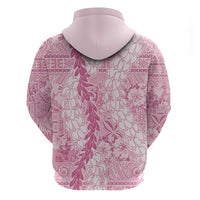 Pink Puakenikeni and Maile Lei Hoodie Hawaiian Style Tribal Tapa Double Strand Lei