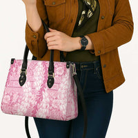 Pink Puakenikeni and Maile Lei Leather Bag Hawaiian Style Tribal Tapa Double Strand Lei LT9 - Polynesian Pride