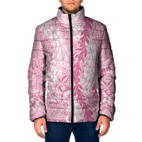 Pink Puakenikeni and Maile Lei Padded Jacket Hawaiian Style Tribal Tapa Double Strand Lei - Polynesian Pride