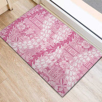 Pink Puakenikeni and Maile Lei Rubber Doormat Hawaiian Style Tribal Tapa Double Strand Lei