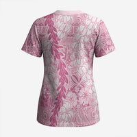 Pink Puakenikeni and Maile Lei Scrub Top Hawaiian Style Tribal Tapa Double Strand Lei - Polynesian Pride