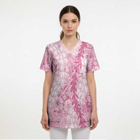 Pink Puakenikeni and Maile Lei Scrub Top Hawaiian Style Tribal Tapa Double Strand Lei - Polynesian Pride