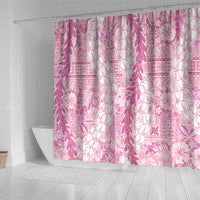 Pink Puakenikeni and Maile Lei Shower Curtain Hawaiian Style Tribal Tapa Double Strand Lei