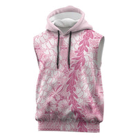 Pink Puakenikeni and Maile Lei Sleeveless Hoodie Hawaiian Style Tribal Tapa Double Strand Lei - Polynesian Pride