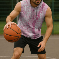 Pink Puakenikeni and Maile Lei Sleeveless Hoodie Hawaiian Style Tribal Tapa Double Strand Lei - Polynesian Pride