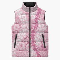 Pink Puakenikeni and Maile Lei Sleeveless Puffer Jacket Hawaiian Style Tribal Tapa Double Strand Lei - Polynesian Pride