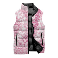 Pink Puakenikeni and Maile Lei Sleeveless Puffer Jacket Hawaiian Style Tribal Tapa Double Strand Lei - Polynesian Pride
