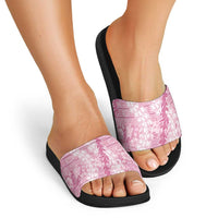 Pink Puakenikeni and Maile Lei Slide Sandals Hawaiian Style Tribal Tapa Double Strand Lei - Polynesian Pride