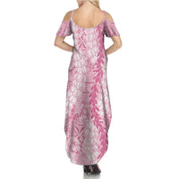 Pink Puakenikeni and Maile Lei Summer Maxi Dress Hawaiian Style Tribal Tapa Double Strand Lei