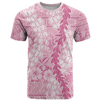 Pink Puakenikeni and Maile Lei T Shirt Hawaiian Style Tribal Tapa Double Strand Lei