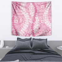 Pink Puakenikeni and Maile Lei Tapestry Hawaiian Style Tribal Tapa Double Strand Lei