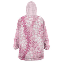 Pink Puakenikeni and Maile Lei Wearable Blanket Hoodie Hawaiian Style Tribal Tapa Double Strand Lei