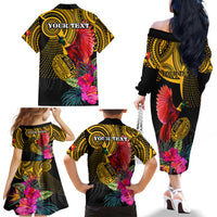 Personalised Papua New Guinea Rugby Family Matching Off Shoulder Long Sleeve Dress and Hawaiian Shirt PNG Kumuls Champions Pacific Bowl LT9 - Polynesian Pride