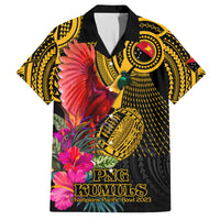 Personalised Papua New Guinea Rugby Family Matching Off Shoulder Long Sleeve Dress and Hawaiian Shirt PNG Kumuls Champions Pacific Bowl LT9 Dad's Shirt - Short Sleeve Gold - Polynesian Pride